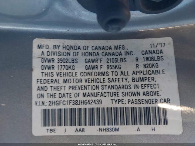 Honda l15b7 2018 2HGFC1F38JH642439 Image 9