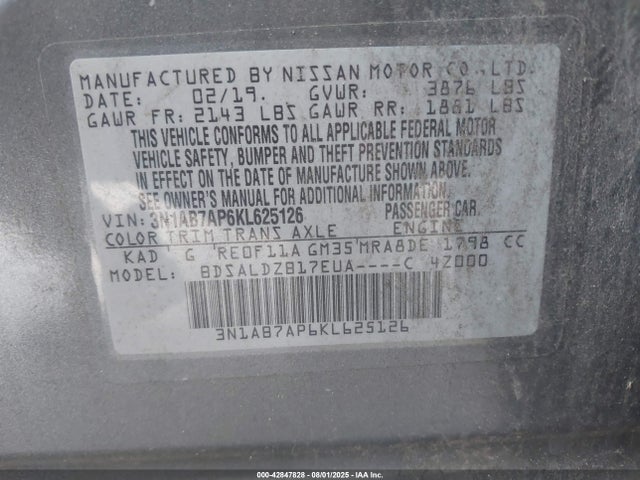 3N1AB7AP6KL625126 Nissan 2019