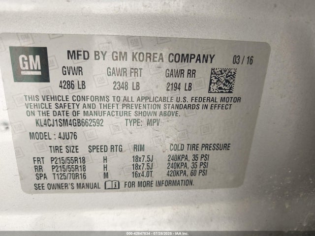 KL4CJ1SM4GB662592 Buick Le2 - Di, Vvt, Alum Gen 1, Gmna