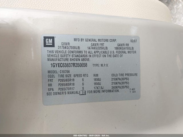 2007 CADILLAC ESCALADE 1GYEC63837R350658 Photo 8