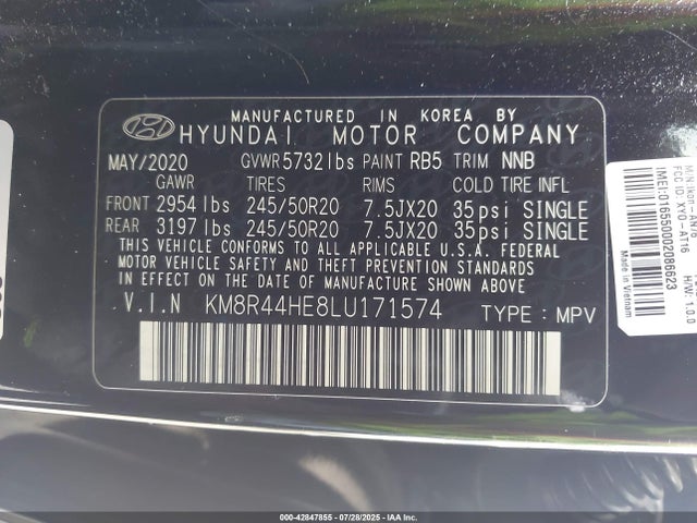 KM8R44HE8LU171574 Hyundai gdi lambda ii
