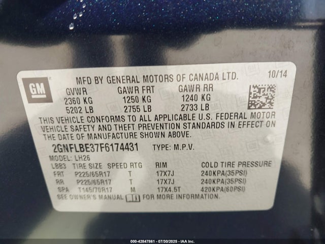 Chevrolet lfx - sidi, vvt, e85 max, alum 2015 2GNFLBE37F6174431 Image 9