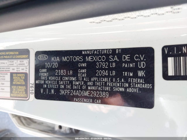 3KPF24AD6ME292389 KIA mpi nu
