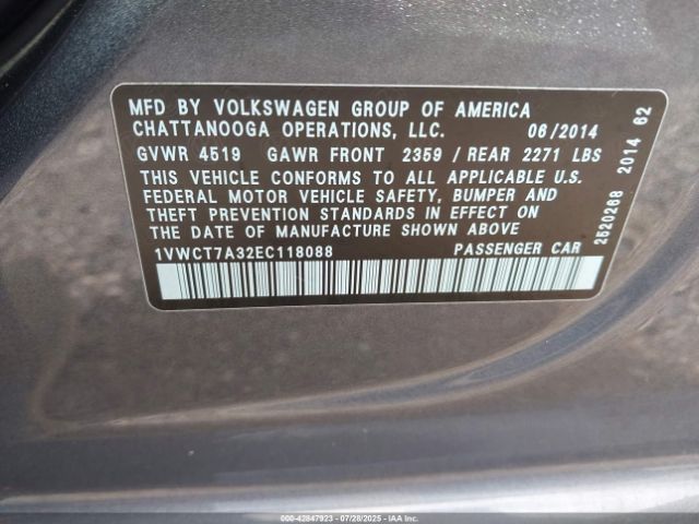 2014 VOLKSWAGEN PASSAT 1VWCT7A32EC118088 Photo 8