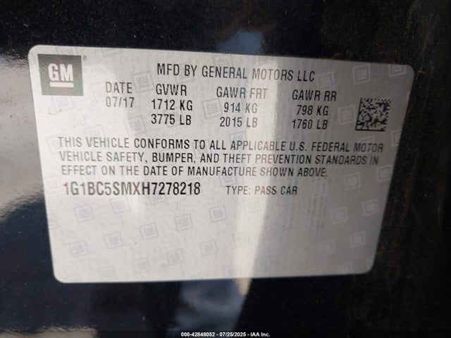 1G1BC5SMXH7278218 Chevrolet le2 -di: direct injection, vvt: variable valve timing, gen, alum
