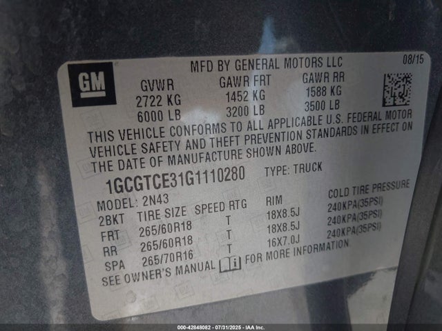1GCGTCE31G1110280 Chevrolet lfx - sidi, vvt, e85 max, aluminum