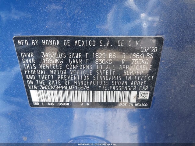 3HGGK5H44LM715976 Honda l15b1