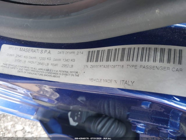 Aukcja sprzedaży 2014 Maserati Ghibli S Q4, vin: ZAM57RTA3E1097718, numer aukcji: 42848176