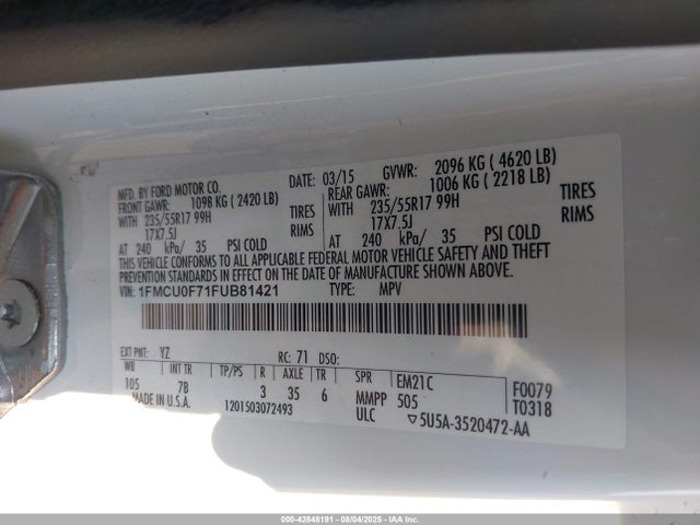 Ford 2015 2015 1FMCU0F71FUB81421 Image 9