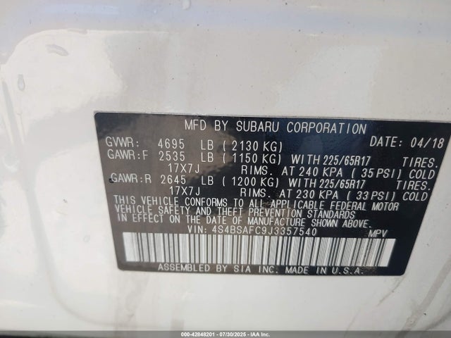 Subaru u5 2018 4S4BSAFC9J3357540 Image 9