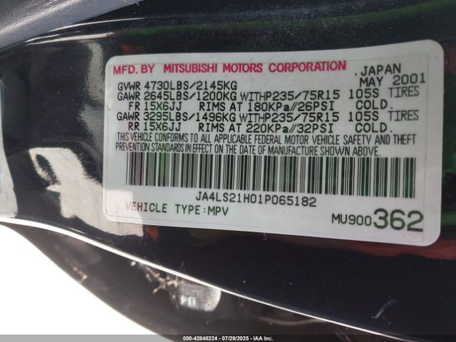 2001 MITSUBISHI MONTERO SPORT JA4LS21H01P065182 Photo 8