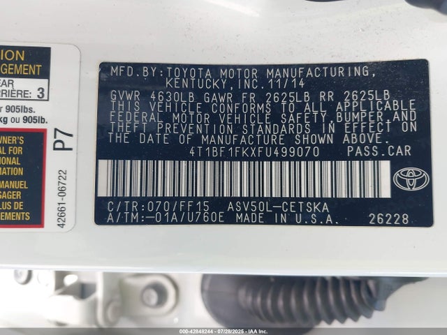 Toyota 2ar-fe 2015 4T1BF1FKXFU499070 Image 9