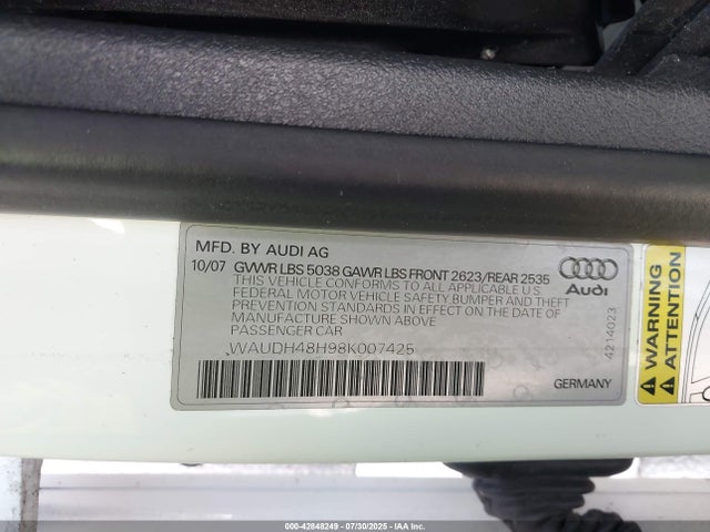 2008 AUDI A4 WAUDH48H98K007425 Photo 8