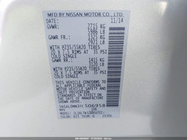 Infiniti QX60 2015 5N1AL0MN3FC506958 Image 21