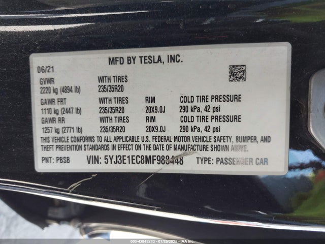 2021 TESLA MODEL 3 5YJ3E1EC8MF988448 Photo 8