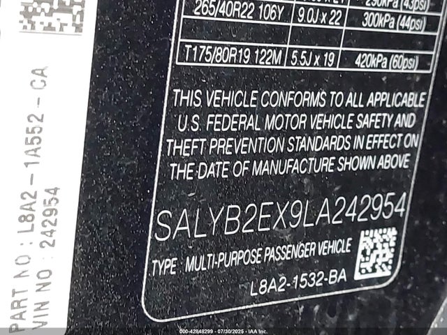 Land Rover aj20p 2020 SALYB2EX9LA242954 Image 9