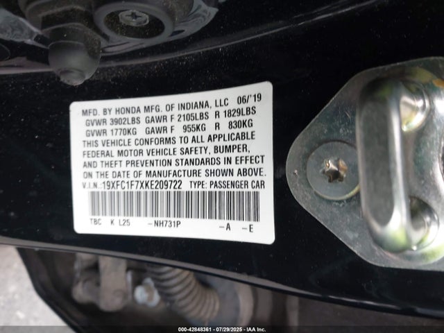 19XFC1F7XKE209722 Honda l15b7/l15by