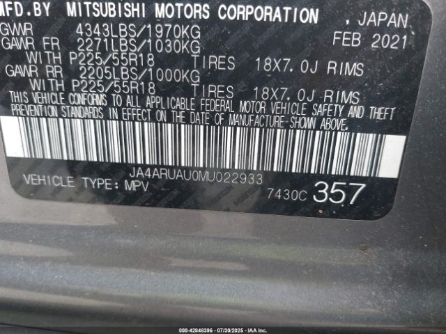 2021 MITSUBISHI OUTLANDER SPORT JA4ARUAU0MU022933 Photo 8