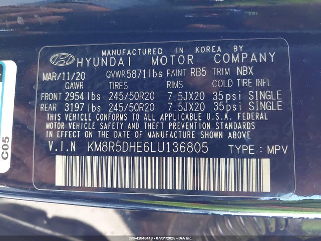 KM8R5DHE6LU136805 Hyundai gdi lambda ii