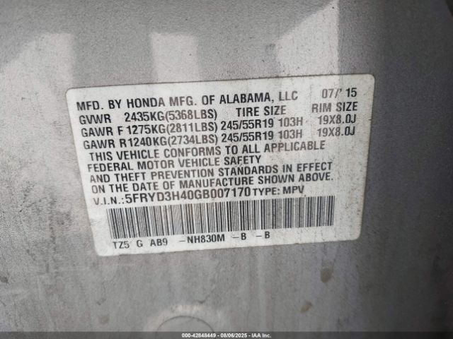 2016 ACURA MDX 5FRYD3H40GB007170 Photo 8