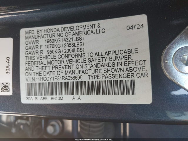 1HGCY1F31RA056695 Honda l15be