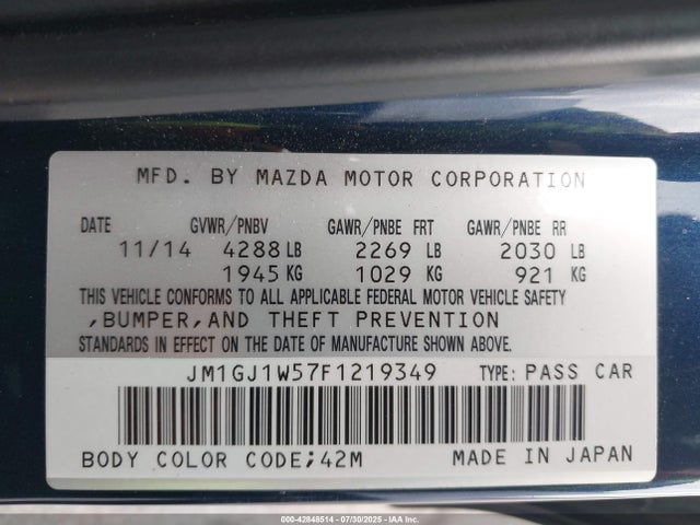 JM1GJ1W57F1219349 Mazda MAZDA6