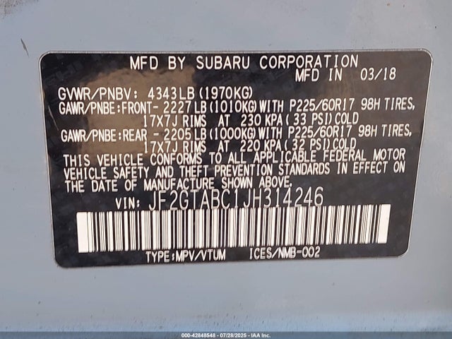 Subaru naturally aspirated 2018 JF2GTABC1JH314246 Image 9