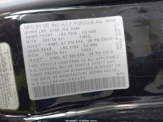 2009 PORSCHE CAYENNE WP1AD29P49LA60300 Photo 8