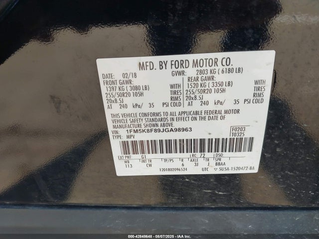 Ford 3.5l ti-vct 2018 1FM5K8F89JGA98963 Image 9