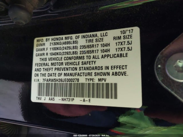 7FARW5H39JE000278 Honda k24w9/k24v9