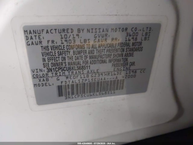 3N1CP5CU6KL568511 Nissan 2019