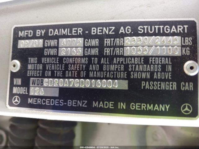 1982 MERCEDES-BENZ 300 WDBCB20A7CB016084 Photo 8