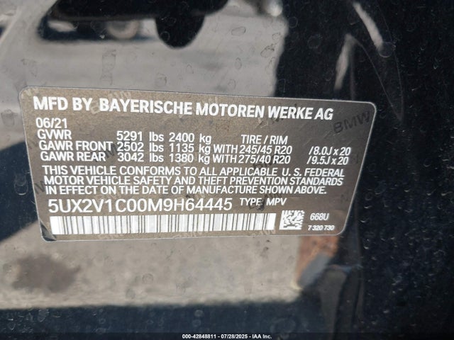 BMW 2021 2021 5UX2V1C00M9H64445 Image 9