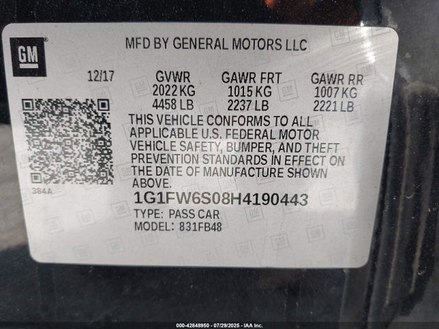1G1FW6S08H4190443 Chevrolet 2017
