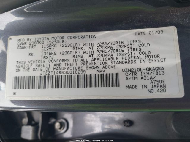 2003 TOYOTA 4RUNNER JTEZT14R630010299 Photo 8