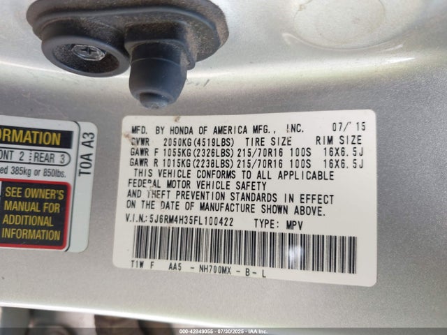 Honda k24w9 2015 5J6RM4H35FL100422 Image 9