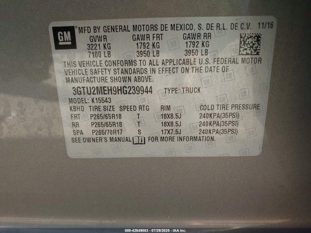 3GTU2MEH9HG239944 GMC lv3 - sidi: spark ignited direct injection, vvt: variable valve timing, e85 max, alum, gen 5