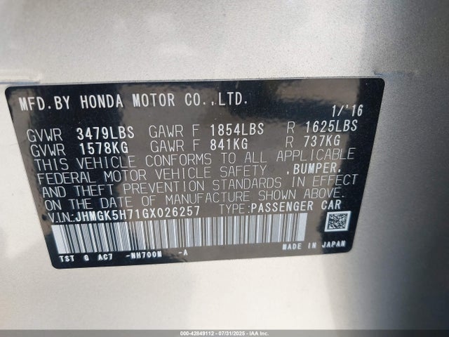 JHMGK5H71GX026257 Honda l15b1