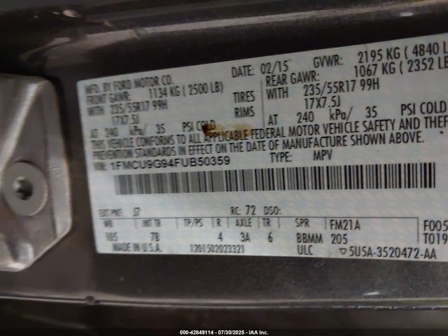 1FMCU9G94FUB50359 Ford Escape