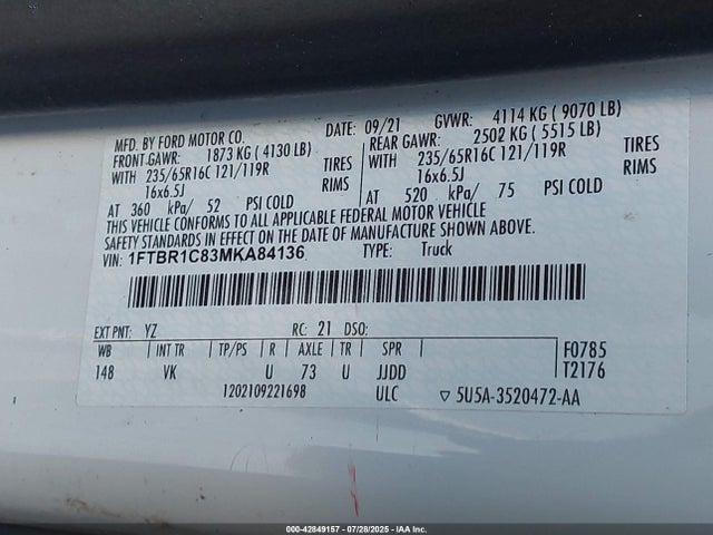 1FTBR1C83MKA84136 Ford 3.5l v6 cyclone