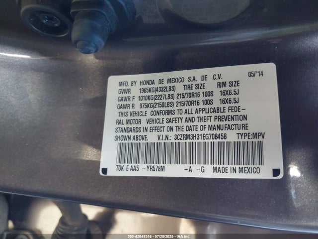 42849246 :رقم المزاد ، 3CZRM3H31EG708458 vin ، 2014 Honda Cr-v Lx مزاد بيع