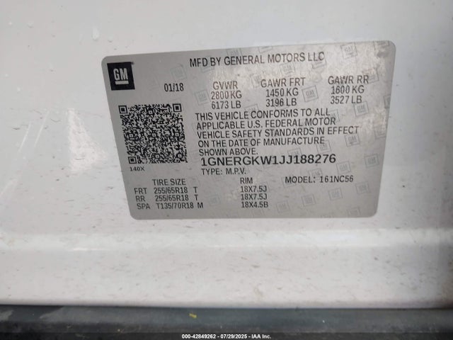 1GNERGKW1JJ188276 Chevrolet lfy - spark ignited direct injection, atss, gen 1
