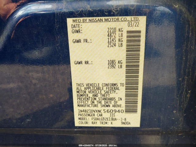 Nissan Leaf 2022 1N4BZ1DVXNC560940 Image 9
