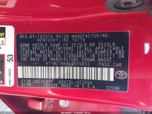 4T1NZ1AK8LU035833 Toyota 2gr-fks