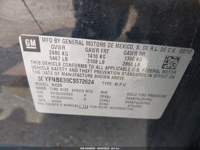 2012 CADILLAC SRX 3GYFNBE30CS572624 Photo 8