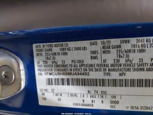 1FMCU9H68MUA94492 Ford dragon di tc