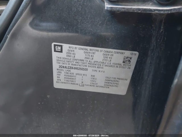 Chevrolet lea - sidi: spark ignited direct injection, e85 max, alum 2017 2GNALCEK4H6266509 Image 9