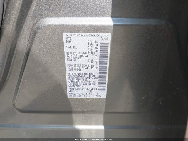 5N1AR2MM5GC661451 Nissan 2016