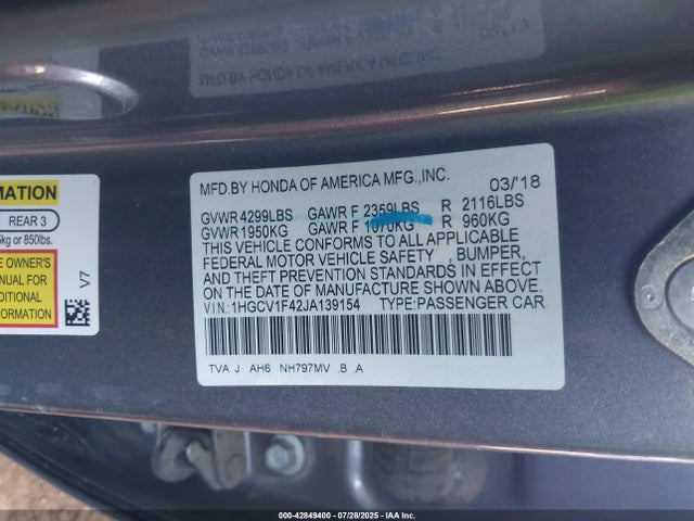 1HGCV1F42JA139154 Honda l15be