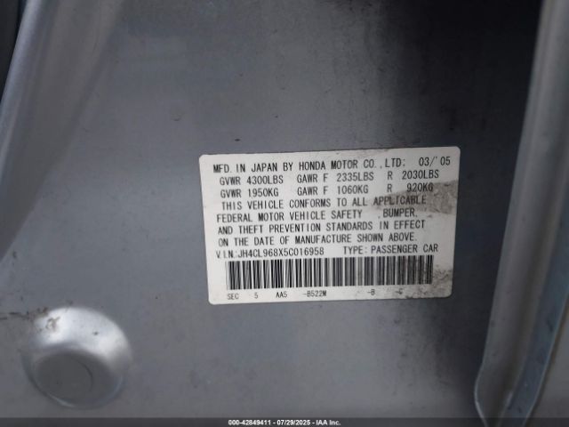 2005 ACURA TSX JH4CL968X5C016958 Photo 8